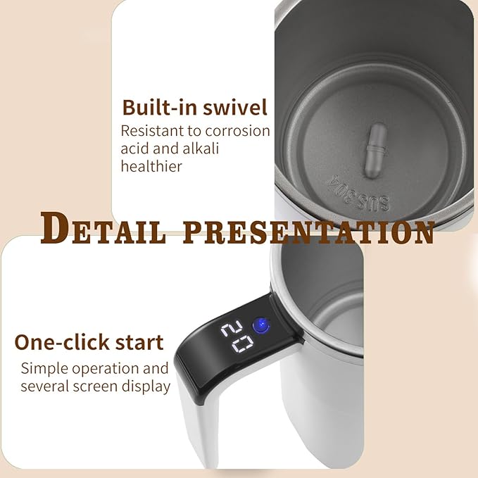 2026 New 13 oz Electric Coffee Mug with a Built-in LCD Thermometer, Electric Coffee Mug with Thermometer,Rechargeable Self Stirring Mug, Innovative Coffee Accessory for Coffees, Milk, Cocoa (Pink)