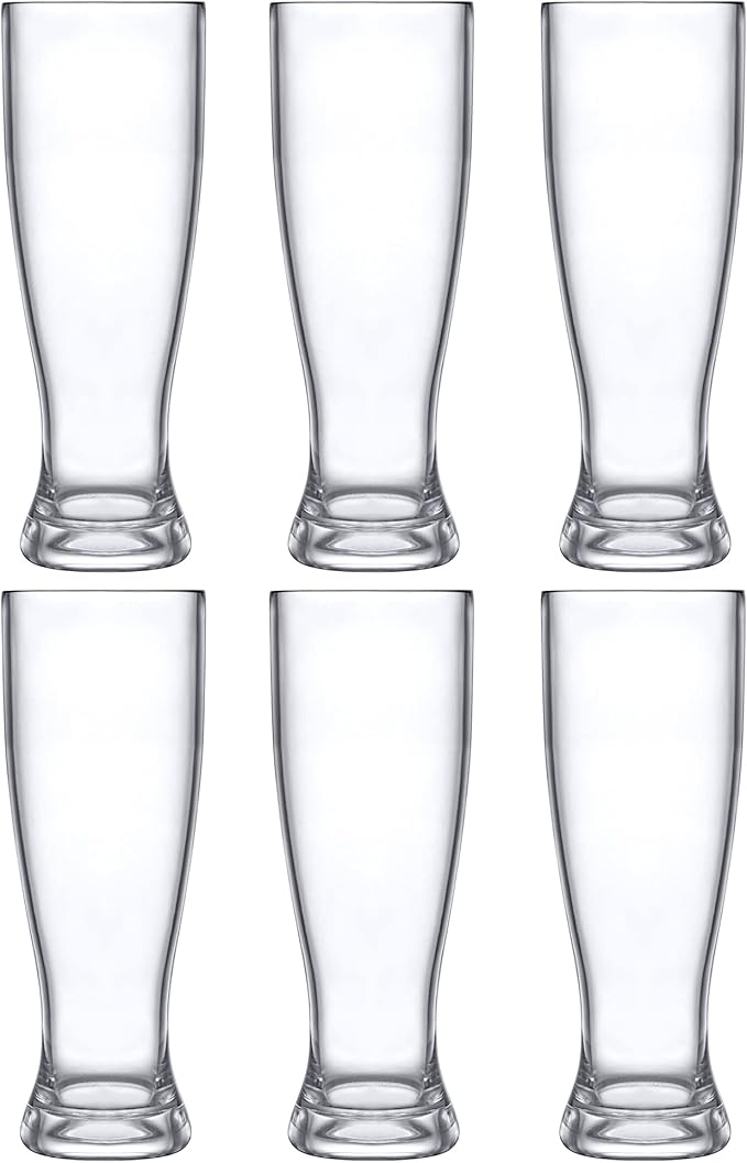 Amazing Abby - Genny - 22-Ounce Plastic Beer Glasses (Set of 6), Plastic Pilsner Glasses, Reusable Cups, BPA-Free, Shatter-Proof, Dishwasher-Safe, Perfect for Poolside, Outdoors, Camping, and More