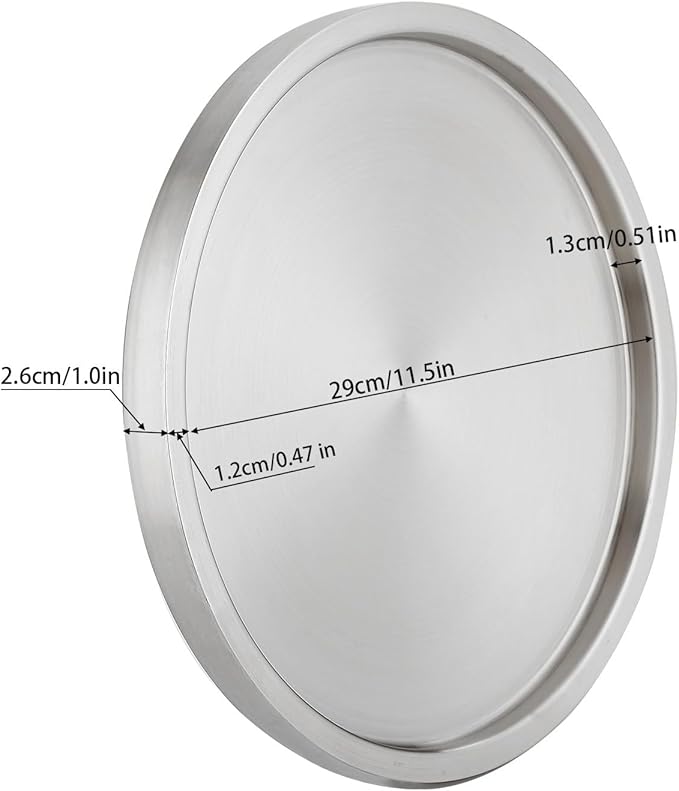 Stainless Steel Round Bar Serving Tray 12.5",Double Wall,Ideal Coffee Table, Decorative,Rotisserie Plate, Tea and Bar Serving,Silver
