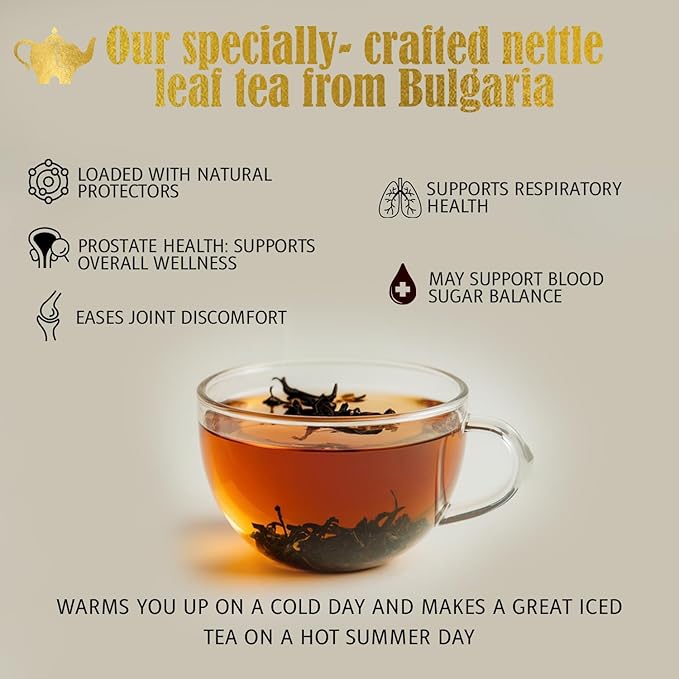 Nettle Leaf Tea – Pure Bulgarian Loose Leaf Herbal Tea – Support Healthy Skin, Reduce Inflammation & Boost Immune System – Resealable 4.4oz Bag (Makes 50 Cups) – The Elegant Elephant