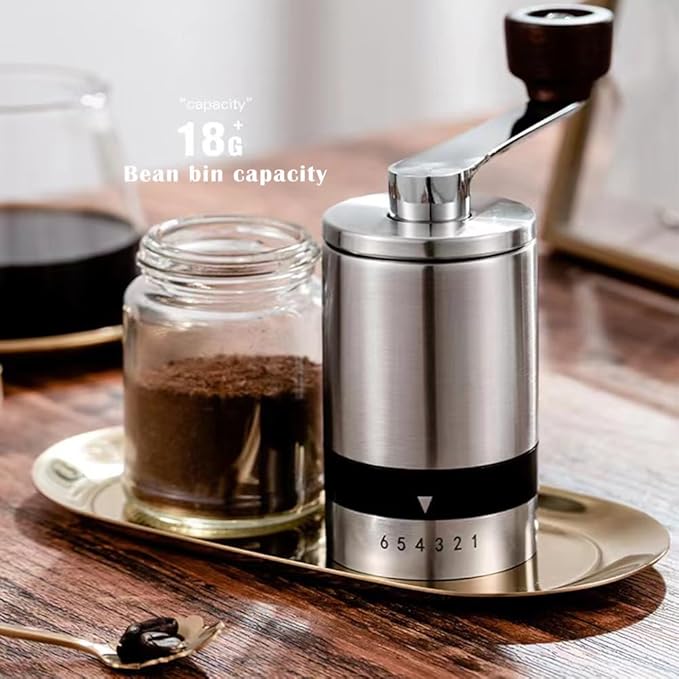 Manual Coffee Grinder-Stainless Steel Hand Coffee Grinder with Adjustable Dragon Tooth Conical Burr, No-Power, Portable Espresso Grinder for Home, Office, Camping or Travel