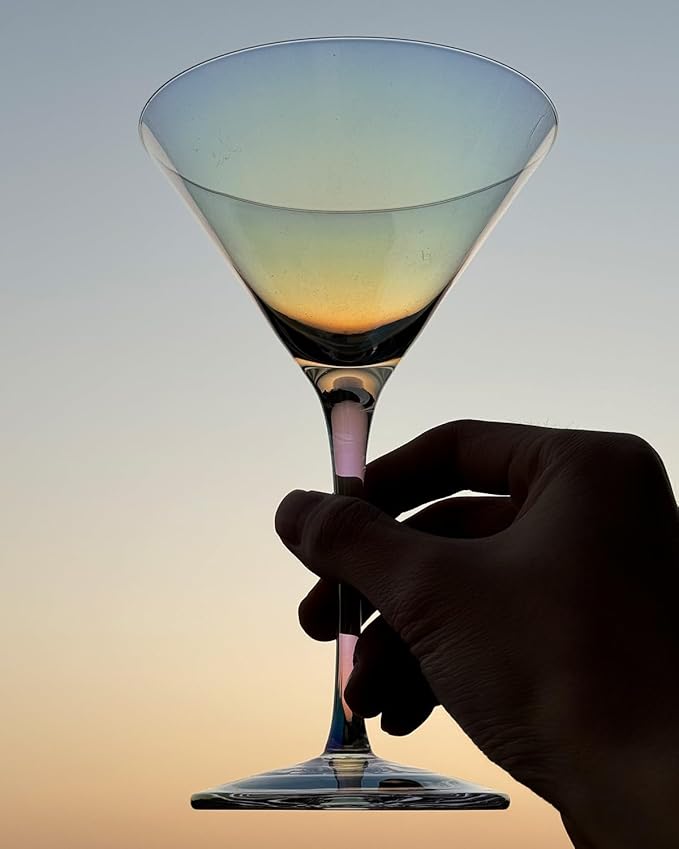 Iridescent Martini Glasses Set of 4-9 oz, Handmade Premium Crystal Cocktail Glasses, Martini, Cosmopolitan, Manhattan, Gimlet, Pisco Sour, Christmas Gifts for Men Women, Iridescent