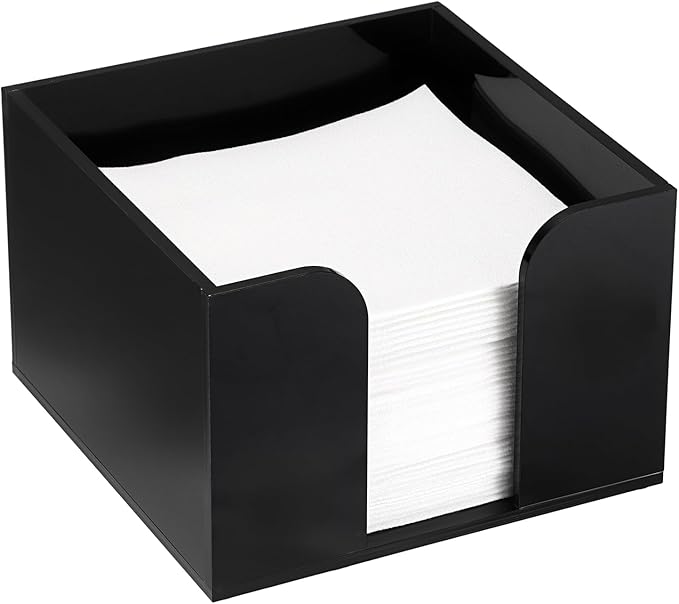 Sumnacon Square Acrylic Napkin Holder - Stylish Black Cocktail Napkin Holders for Table Countertop Kitchen, Decorative Napkin Dispenser Tray for Wedding Party Restaurant Office Hotel, 4 Inch Height