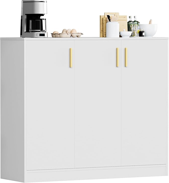 Cozy Castle Buffet Cabinet with Storage, Accent Storage Cabinet with Doors and Shelves, Wood Coffee Bar Sideboard Console Table for Kitchen Living Room Entryway Hallway, 35.4" Tall White