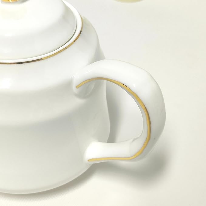 Strengthen Porcelain Teapot, 32oz Coffee Pot Ceramic Teapot- Stripe Design (White)