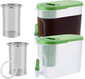 2 Pcs Cold Brew Maker, 1 Gallon Plastic Beverage Dispenser for Parties and 2 Filters, Christmas Drink Dispenser, Cold Brew Pitcher with Spigot, Container for Juice, Water, Tea(Green)