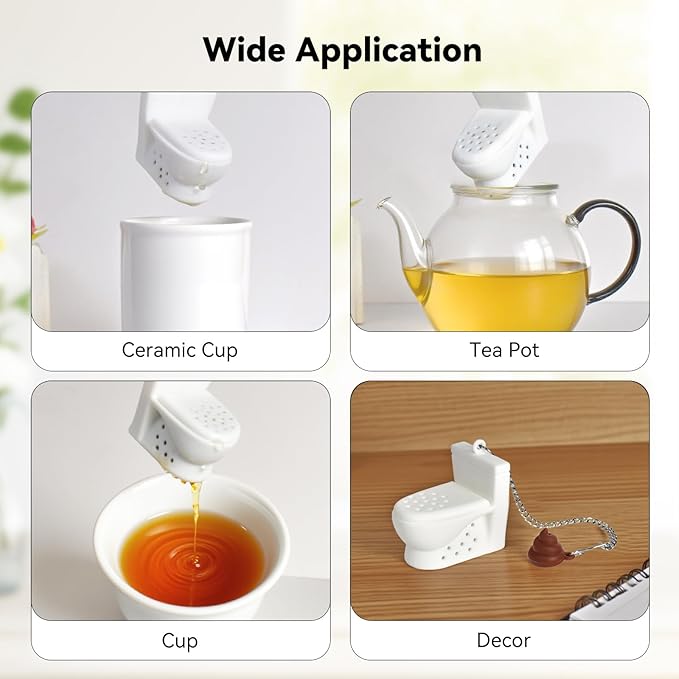 Tea Infuser For Loose Leaf Tea Silicone Toilet Shaped Tea Strainer Cute Kitchen Accessories Loose Leaf Tea Steeper White Elephant Gifts (2 Pieces)