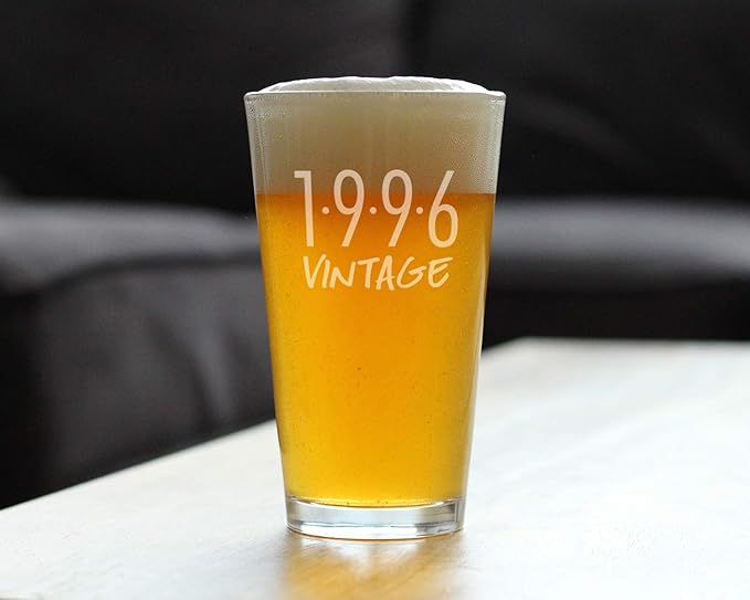 Vintage 1996 Pint Glass for Beer - 29th Birthday Gifts for Men or Women Turning 29 - Fun Bday Party Decor - 16 oz
