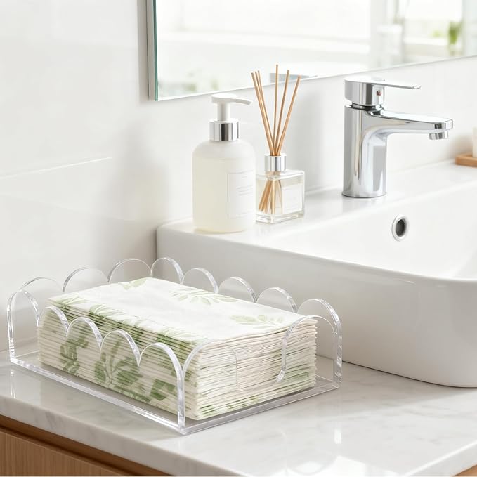 Acrylic Napkin Holder for Bathroom, Sleek Scalloped Design Guest Towel Holder, Disposable Holder Hand Towel Tray for Parties, Weddings, Party, Hotel, Restaurant and Kitchen 5 x 9 Inch 1 pcs