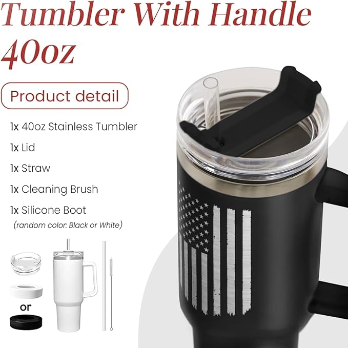 SANDJEST American Flag Tumbler with Handle, America 40oz Stainless Steel Insulated Coffee Mug with Lid & Straw, America Gifts for Men Women, USA Tumblers Cup Gift for Christmas