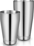 Sabary 2 Pcs Cocktail Shakers Professional Bar Shaker Boston Set Stainless Steel Martini Drink Mixer Basic Tool Weighted Shake Metal Can Cocktail Shaker Set, 18 Oz, 28 oz (Silver)
