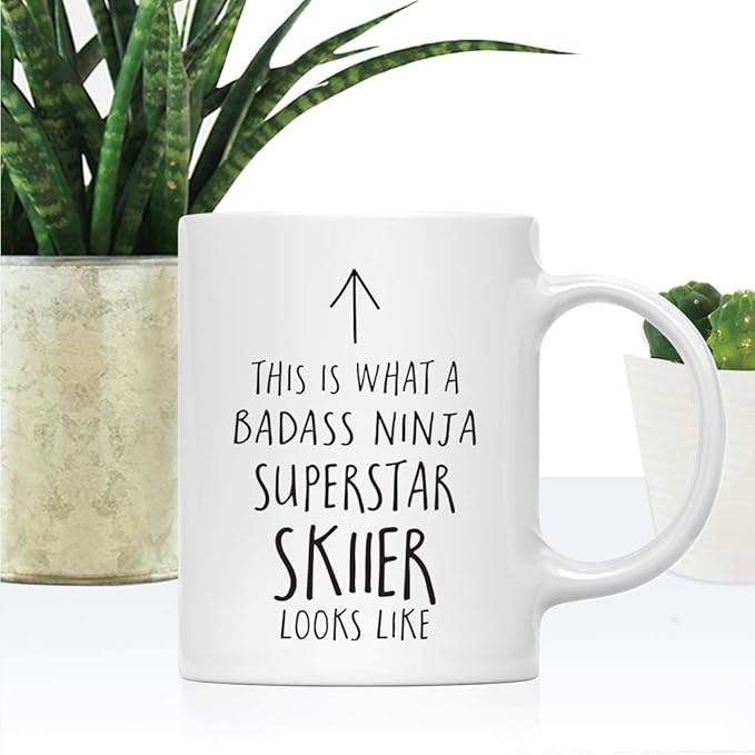 Andaz Press Funny 11oz. Ceramic Coffee Tea Mug Gift, This is What a Badass Ninja Superstar Skiier Looks Like, 1-Pack, Birthday Christmas Gift Ideas Coworker