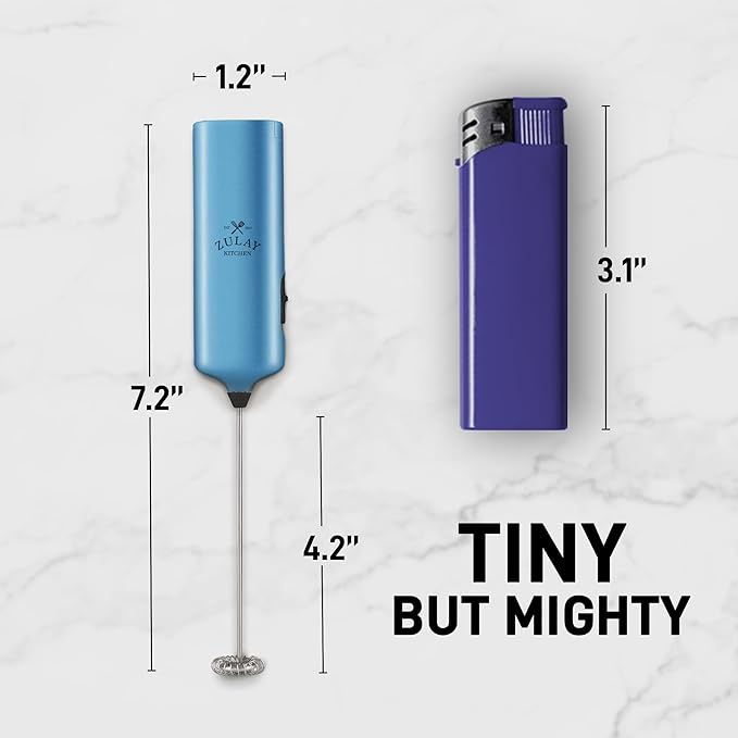 Mini & Mighty Milk Frother Wand – Powerful Handheld Coffee Frother, Battery Operated Drink Mixer – Compact Pocket Size – Detachable Whisk for Latte, Cappuccino, Matcha, Hot Chocolate – Cosmic Blue