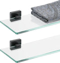 JQK Bathroom Glass Shelf Black, Tempered Glass Shower Storage 16 by 5 inches, 304 Stainless Steel Matte Black Wall Mount 2 Pack, TGS201L16-PB-P2
