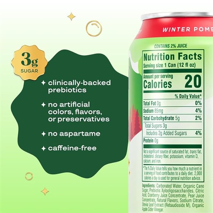 Bloom Pop Prebiotic Soda 12 Pack, Winter Pomberry Flavor, 12oz Cans | Prebiotic Soda for Gut Health, Low Calorie Soda, No Caffeine, Healthy Soft Drink Alternative