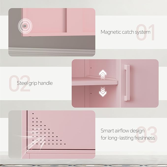 Metal TV Cabinet with Doors and Shelves Modern Metal Storage Cabinet Coffee Bar TV Stand 2 Door Locker for Office Living Room Kitchen (Pink, 47.24" D x 13.78" W x 29.53" H)