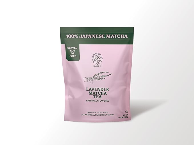 The Harmony Matcha Lavender (7.05oz Bag - 20 Servings) Premium Japanese Matcha Powder, Rich in Antioxidants & L-Theanine, Sweetened with Organic Sugar, No Preservatives