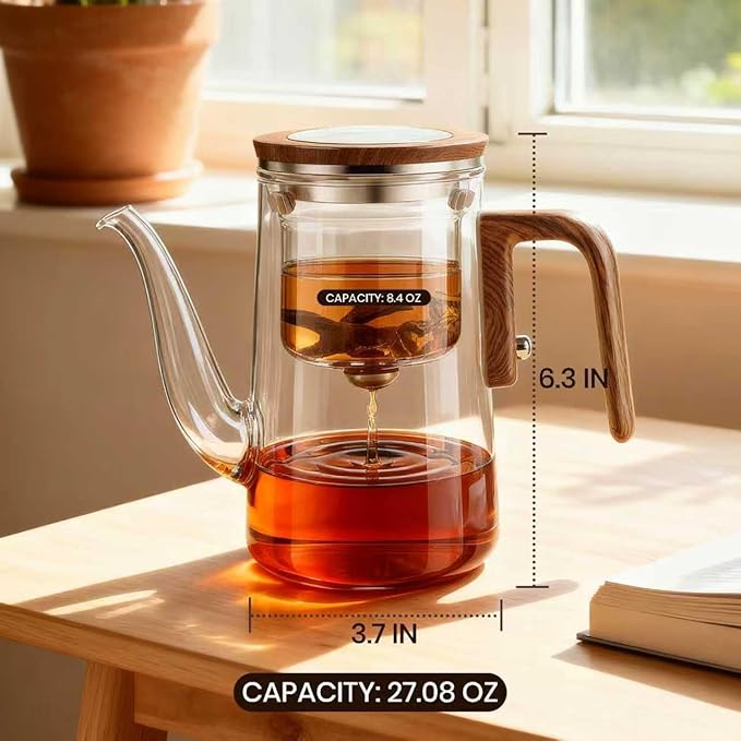 MACTANO Enchant Tea Pot, Magic Witchcraft Enchanted Long Spout Glass Teapot with Strainer -800ML