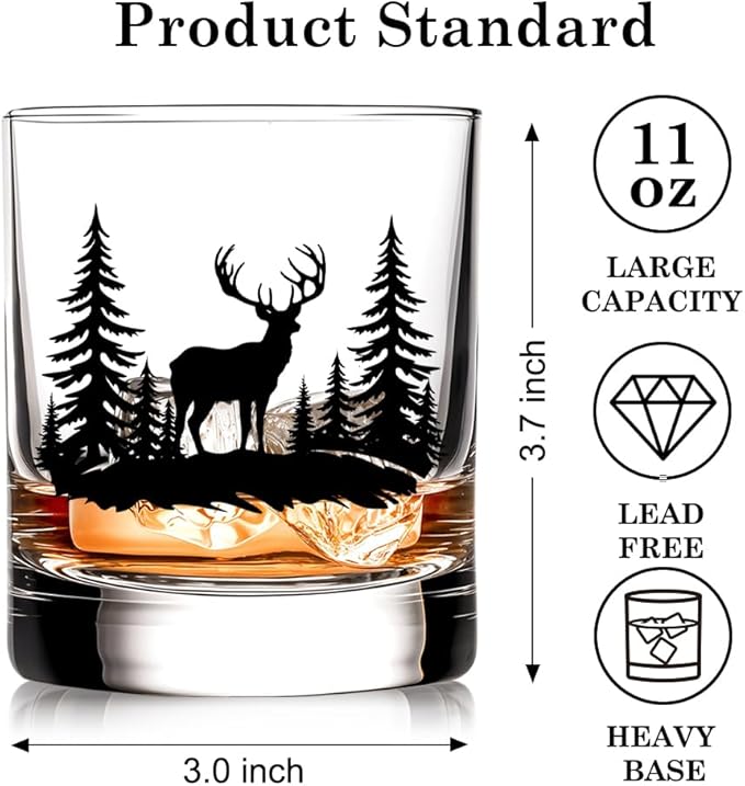RZHV Moose Jungle Old Fashioned Whiskey Glass, Thanksgiving Birthday Gifts for Moose Lover Friend Mom Dad Coworker Employee, Christmas New Year Gifts for Animal Lovers Friend Brother Sister Men Women