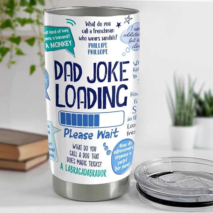 SANDJEST Tumbler For Dad 20oz Dad Jokes Stainless Steel Insulated Tumblers Coffee Travel Mug Funny Cup Gift for Dads Father Papa Birthday Christmas