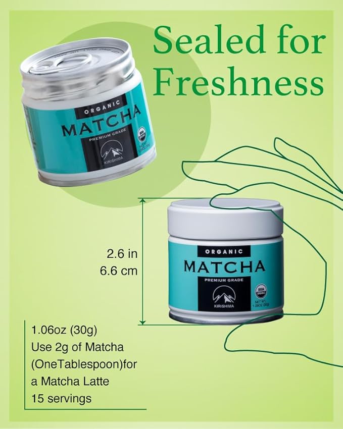 Kirishima Kagoshima Matcha, Organic Green Tea Powder, Ceremonial Grade, Teahouse Edition Premium First Harvest, Japanese origin (1.06 Ounce Tin)