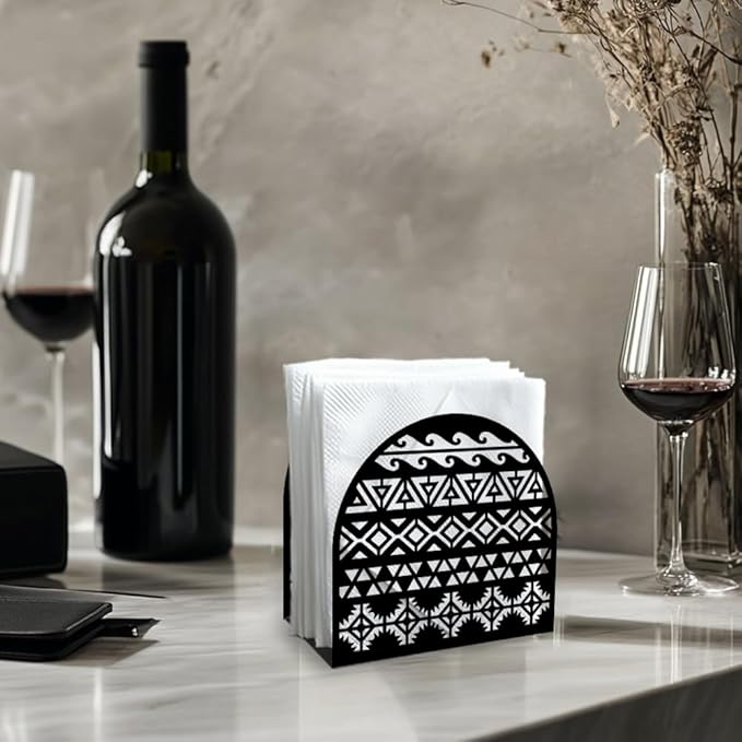 Aztec Decorative Black Metal Napkin Holder for Table, 5.3" x 4.9" x 1.9" Aztec Standing Napkin Holder for Home Kitchen Restaurant Picnic Party Coffee Bar Dining Room