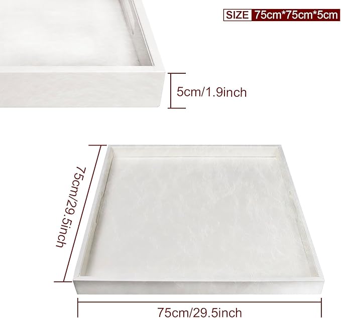 30 * 30 inches Leather Rectangle Serving Tray with Hole Handles,High-End Light Large Service Tray for Ottoman Tray, Tea, Food, Butler - Countertop, Kitchen,Family Dinner, Picnic(White)