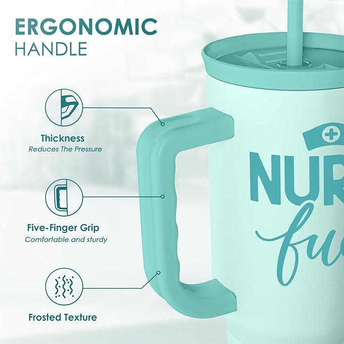 SANDJEST Nurse Gift Tumbler 40oz with Handle and Straw – Nurse Fuel Insulated Stainless Steel Travel Coffee Mug for Nursing Friend Student - Gifts for Appreciation, Birthday, Christmas