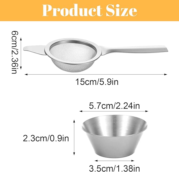 TIESOME 2.2" Silver Matcha Sifter Strainer, 30 Fine Mesh Mini Strainer for Tea with Handle and Base Stainless Steel Small Tea Strainer for Loose Coffee Cocktail with Base (Silver)