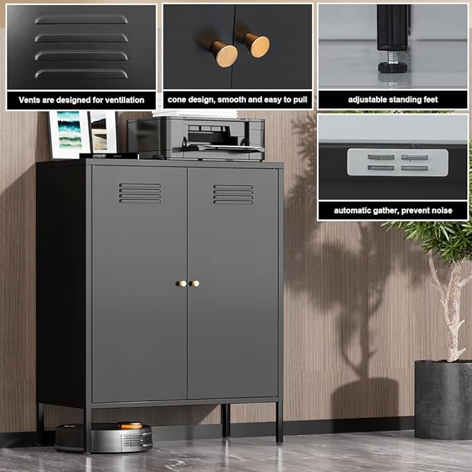 Metal Storage Cabinet, Metal Cabinets with Doors and Shelves, Storage Closet with high feet, Coffee Bar with Storage, Modern Accent Cabinets for Home,Office,Kitchen,Bathroom,Dining Room