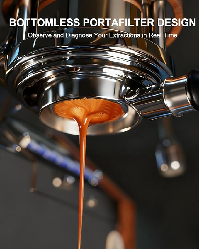 58mm Bottomless Portafilter For Gaggia, 2 Ears Flat Naked Portafilter Fits Gaggia Espresso Coffee Machines with Anodized Aluminum Handle, Stainless Steel Head,18g Filter Basket, Puck Screen Included