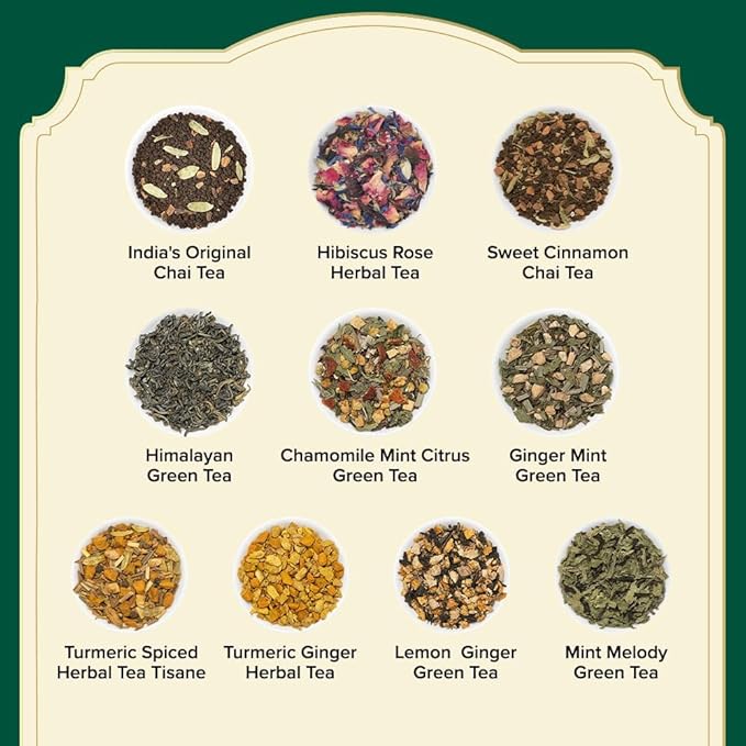 VAHDAM, Assorted Tea Sampler (20 Delicious Variety, 40 Individually Wrapped Pyramid Teabags) Long Leaf Premium Teas I Christmas Tea Gift Set
