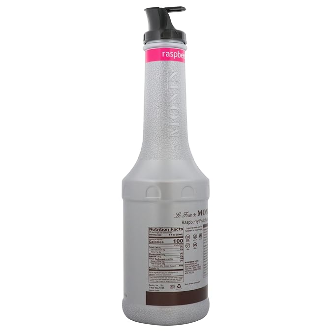 Monin - Raspberry Purée, Rich Berry Flavor, Great for Teas, Sodas, Cocktails, & More, Natural Flavors, No Artificial Sweeteners or Ingredients, Gluten-Free, Vegan, Non-GMO, Clean Label (1 Liter)
