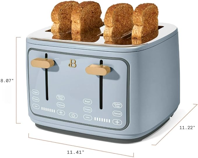 Beautiful 4 Slices Toaster - 7 Shade Settings, Touch Display, Extra-Wide Slots for Bagels, Gluten-Free & Frozen Presets, LED Countdown, Removable Crumb Tray, 1800-watt toasting (Cornflower Blue)