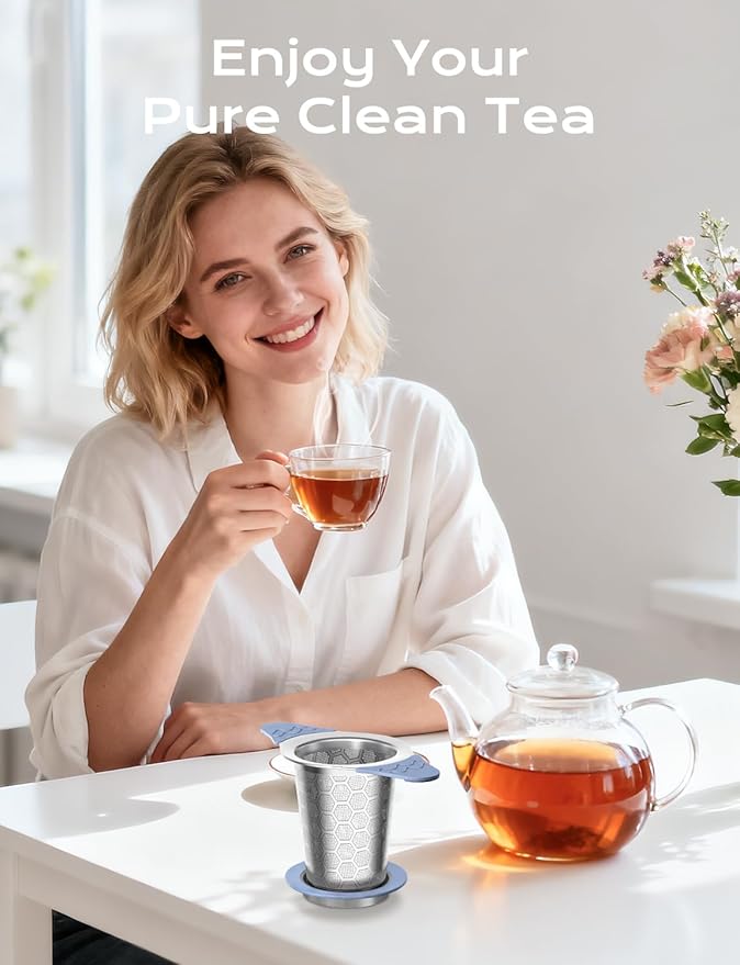 2PCS Tea Infuser for Loose Leaf Tea,Stainless Steel Tea Infuser with Heat Proof Silicone Handles,Extra Fine Mesh Tea Strainers Filter Fine Tea Leaves Effectively,Fits TeaPots/Mugs