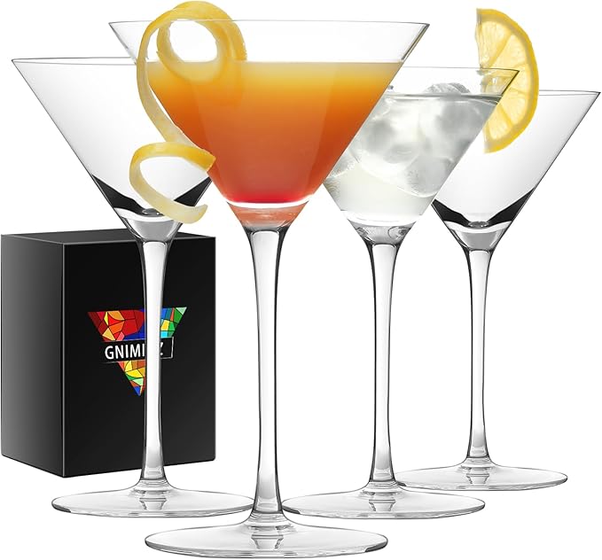 Martini Glasses Set of 4-9 oz, Handmade Premium Crystal Cocktail Glasses, Martini, Cosmopolitan, Manhattan, Gimlet, Pisco Sour, Christmas Gifts for Men Women, Clear