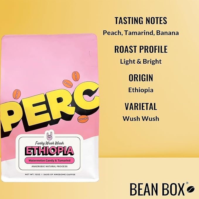 Ethiopia Funky Wush Wush - Roasted by Perc Coffee - Freshly Ground Coffee - 12 Ounce Bag