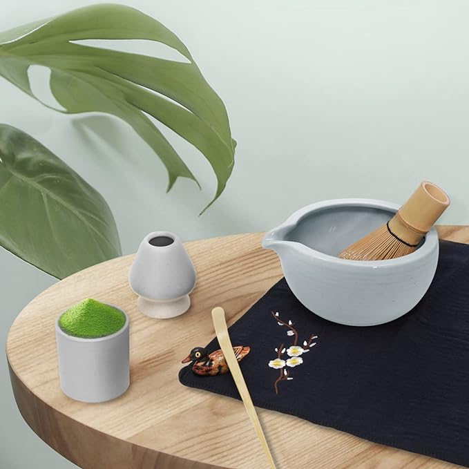 Artcome 9Pcs Japanese Matcha Tea Set, Matcha Bowl with Pouring Spout, Matcha Whisk, Ceramic Whisk Holder, Tea Scoop, Matcha Powder Caddy, Traditional Handmade Matcha Ceremony Gift Box Kit