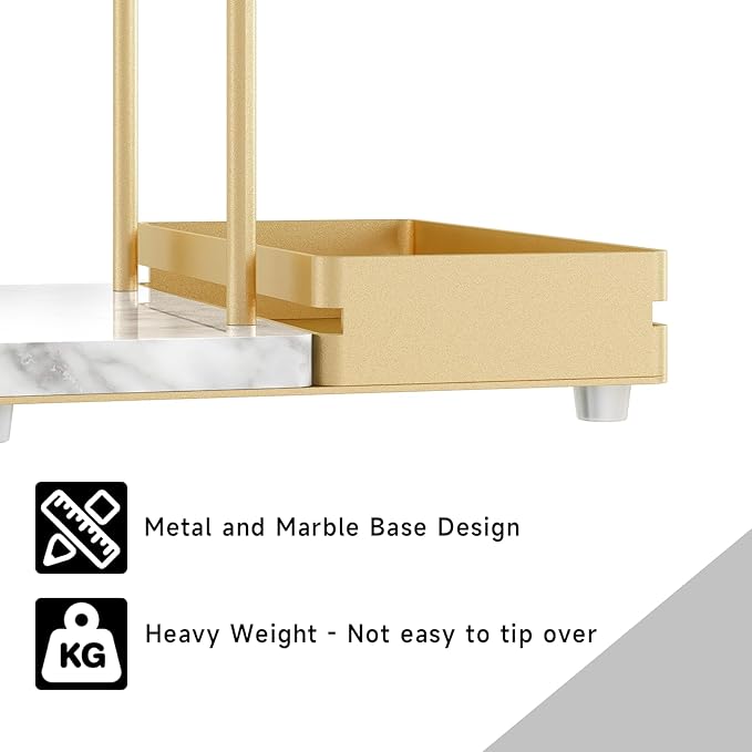 Napkin Holder for Table, Metal Marble Napkin Holder with Salt and Pepper Shakers Caddy, Standing Paper Napkin Storage for Dining Table Kitchen Decor, Marble & Metal Base, Gold