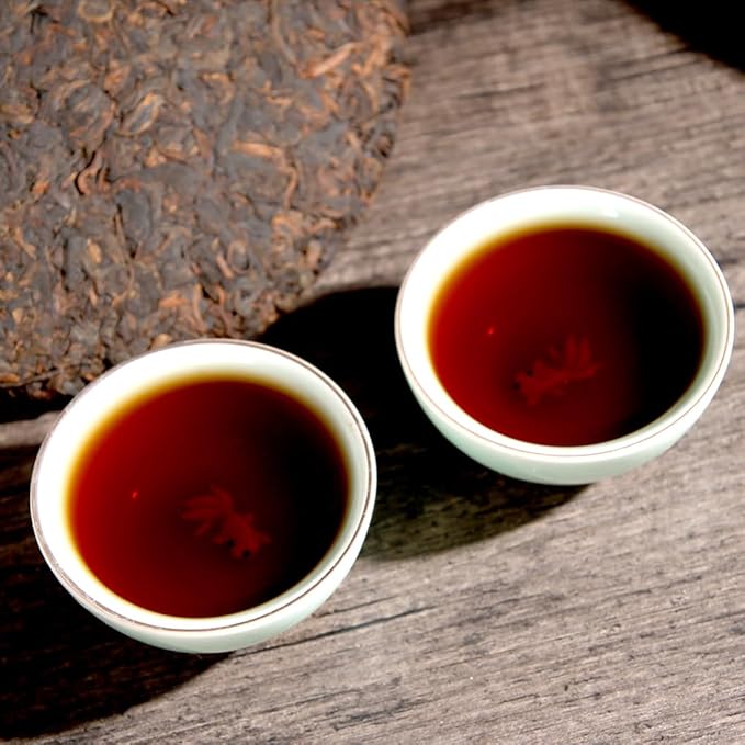 SANRAN Aged Fermented Pu'er Tea Cake, Chinese Yunnan Ripe Puer Tea for Family & Friends (7.1oz/pack)