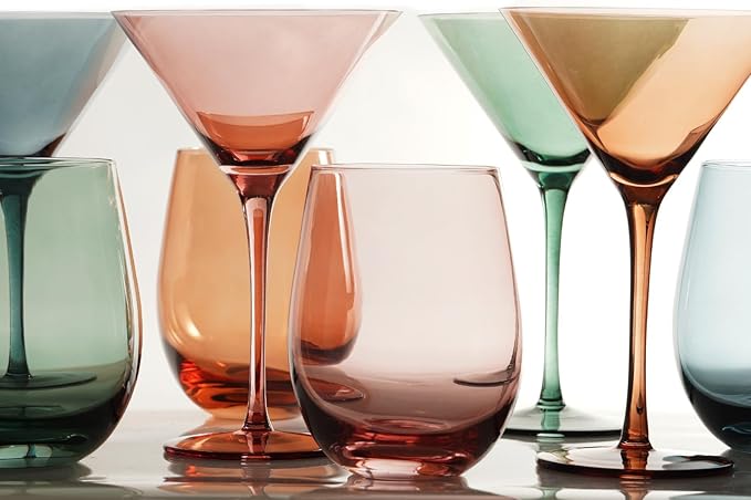Colored Stemless Wine Glasses for Red or White Wine (Set of 2), 18-Ounces, Large Wine Glasses for Cabernet, Pinot Noir, Burgundy, Bordeaux (Red&Green O Wineglass Set of 2)