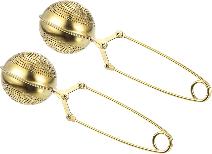 uxcell 2 Pcs Snap Tea Ball Infuser with Handle, Loose Tea Steeper, Stainless Steel Tea Strainer for Brew Loose Leaf Tea, Gold