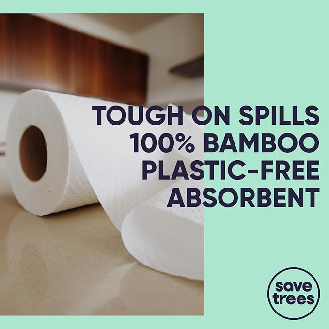 Save Trees Bamboo Paper Towels 12pk - 1800 Sheets Paper Towel Rolls Ultra Absorbent & Durable EcoTowels - FSC-Certified, Vegan Bamboo Kitchen Rolls