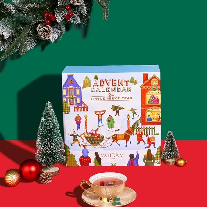 VAHDAM, Assorted Christmas Tea Gift Set | Limited Edition Unique Hoilday Gift Box - 24 Flavors, 120 Individually Wrapped Pyramid Tea Bags | Christmas Presents for Women, Men & Adults