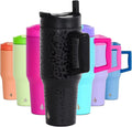Elemental 32 oz 100% Leak Proof Tumbler with Handle & Straw - Stainless Steel Double Wall Insulated Tumbler for Hot and Cold Beverages - Travel Coffee Mug with Sip & Straw Lid - Black Leopard