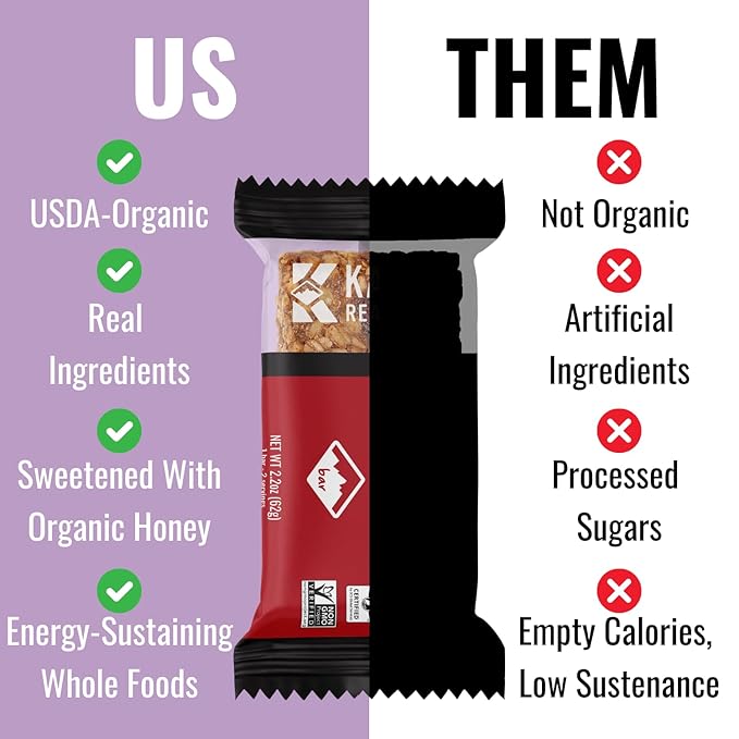 Kate’s Real Food Organic Granola Bars - Variety Pack (2.2 oz, Pack of 12) - Organic Energy Bars Made with Gluten Free Oats - Non GMO, Soy Free, Whole Grains, and All Natural