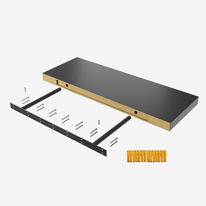 Floating Shelf, Set of 3 Wall Shelf, 30 in W x 12.75 in D x 2 in H Wooden Floating Wall Shelf with Invisible Brackets for Living Room/Bedroom/Bathroom/Kitchen Storage and Decor, Black