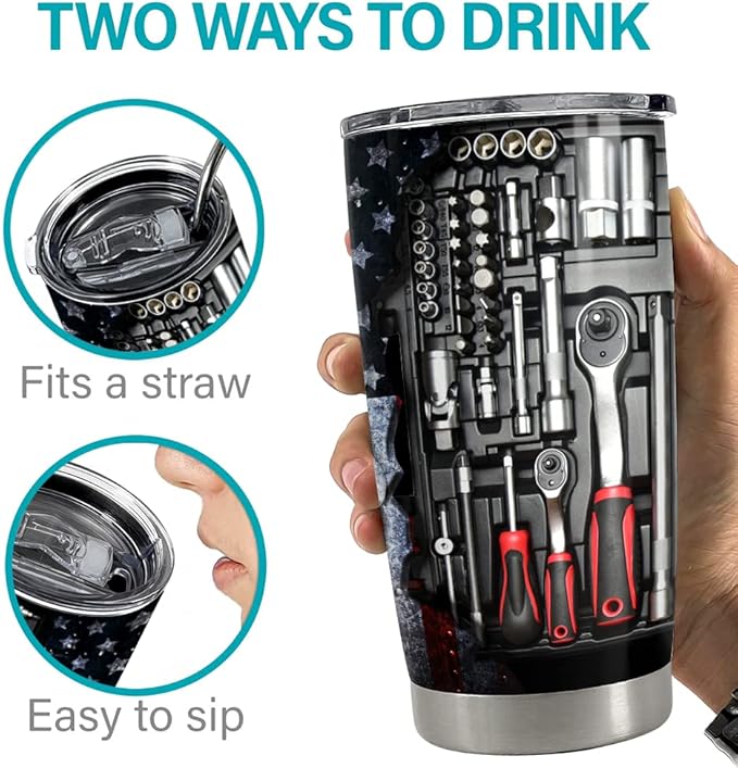 SANDJEST Mechanics Tumbler Mechanic Dad Tool Box 20oz Tumblers with Lid Gift for Daddy Father Papa Christmas Birthday Fathers Day