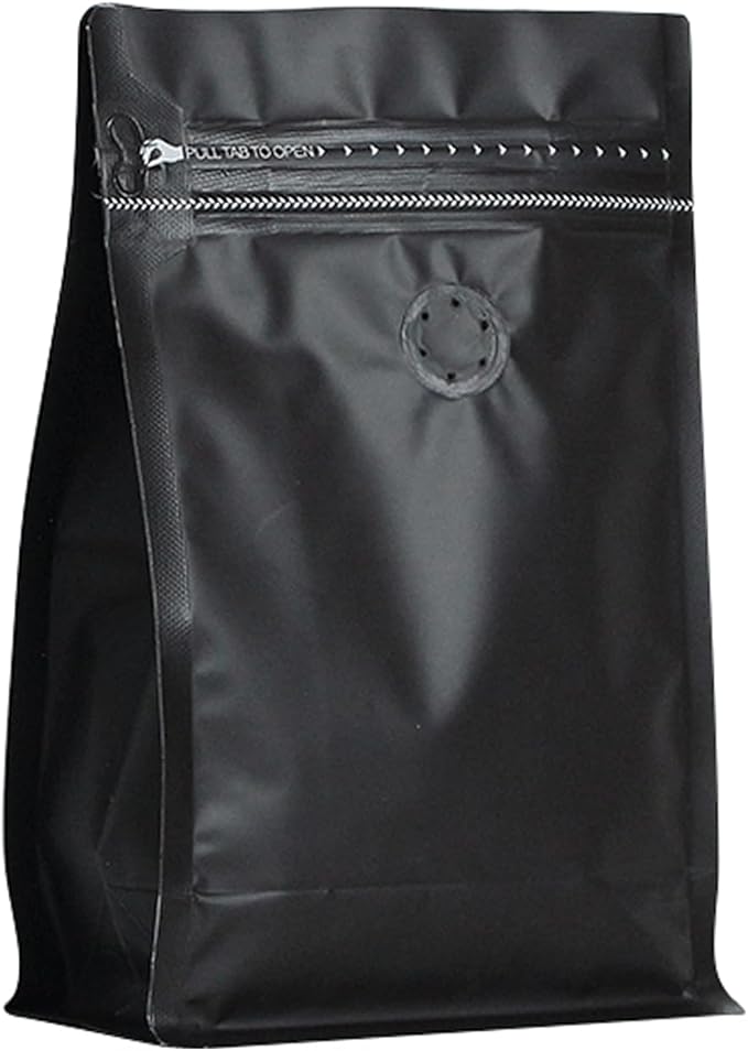 110 Pack High Barrier Stand-Up Coffee Bean Bags with Vented Valve, Matte Metallic, Heat-Sealable and Resealable Solid Color Pouches for Food Storage (5.1 * 8 inch,1/2 lb,8 oz,Black)