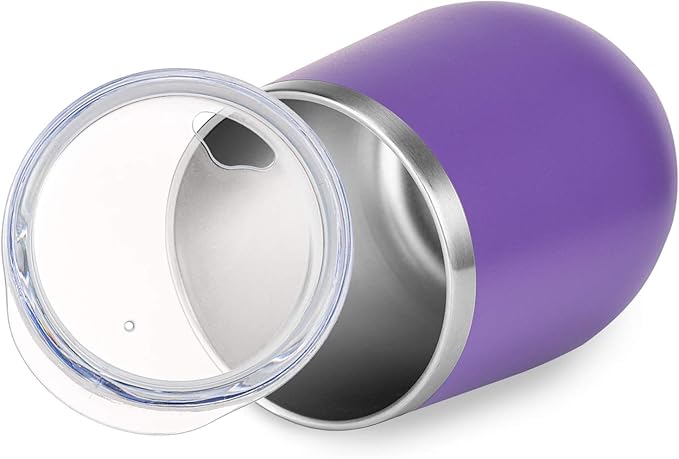 COMOOO Stainless Steel Wine Tumbler with Lid and Straw 12oz Double Wall Vacuum Insulated Travel Tumbler Cup Stemless for Hot and Cold Drinks, Coffee, Wine, Cocktails, Purple